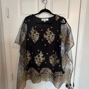 Elegant Black Blouse with Gold Embroidery